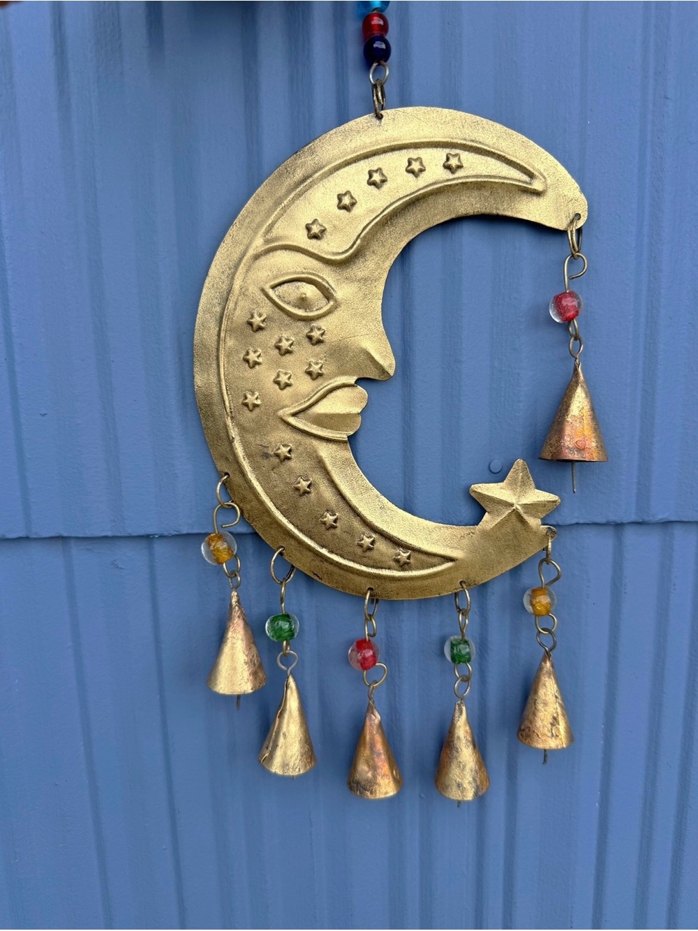 Gold Crescent Moon Wind chime  with Bells